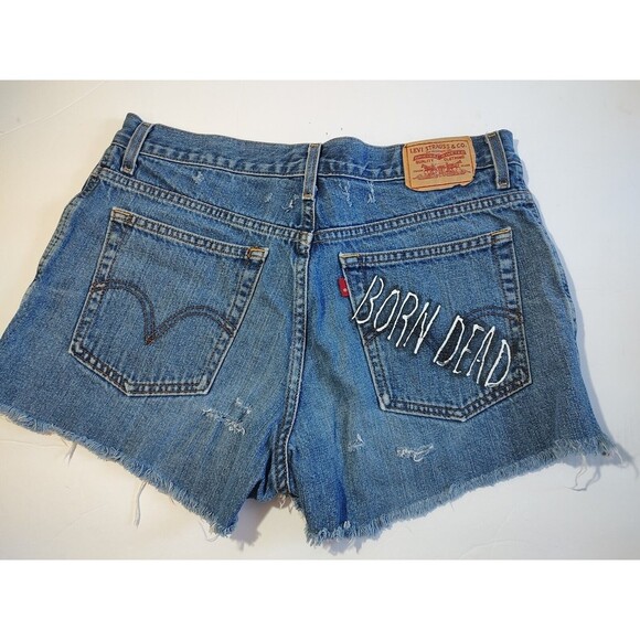 HOT PANTS SHORT Shorts Denim Levi Sz 14 Cutoff Frayed Hippie Distressed VTG - Picture 6 of 8